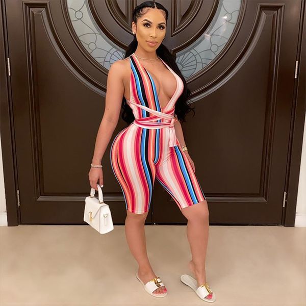 rainbow colorful stripe bandage womens romper deep v neck halter backless shorts summer women playsuit, Black;white
rainbow colorful stripe bandage womens romper deep v neck halter backless shorts summer women playsuit, Black;white