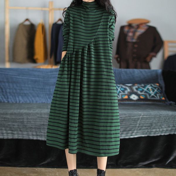 johnature autumn cotton retro striped pockets turtleneck pullover dresses loose comfortable long sleeve women dress 210521, Black;gray
johnature autumn cotton retro striped pockets turtleneck pullover dresses loose comfortable long sleeve women dress 210521, Black;gray