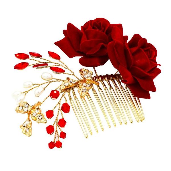 hair brushes wedding bridal pearl comb red rose crystal headpiece flower leaves accessory pins, Silver
hair brushes wedding bridal pearl comb red rose crystal headpiece flower leaves accessory pins, Silver