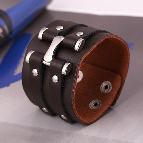 charm bracelets european and american retro fashion widened men's leather bracelet punk hand rope wild personality street beat, Golden;silver
charm bracelets european and american retro fashion widened men's leather bracelet punk hand rope wild personality street beat, Golden;silver