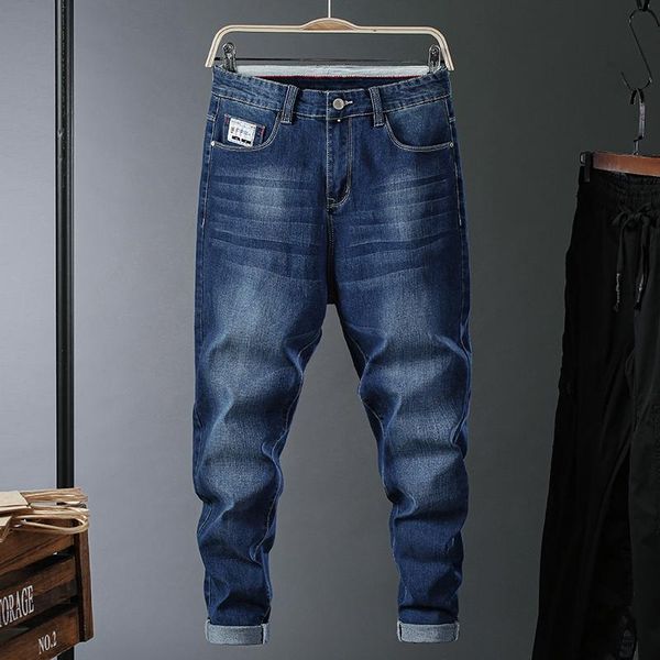 men's jeans 2021 autumn brand plus size loose harem classic pocket patching style youth fashion denim black blue