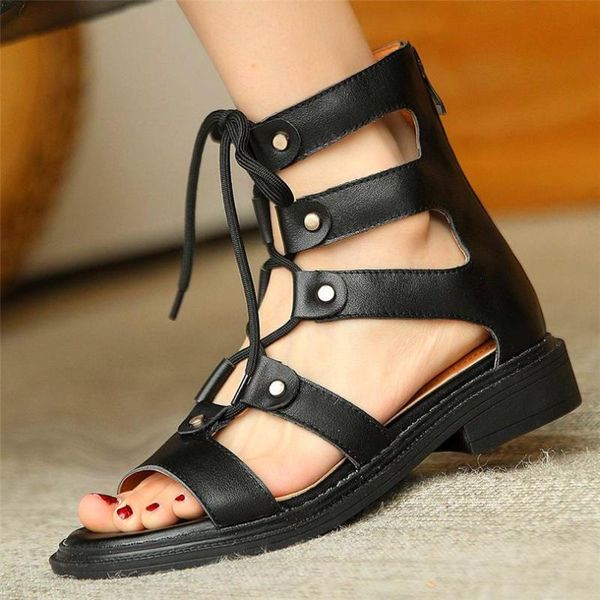 women's strappy cow leather gladiator sandals flat heel summer ankle boots rivets studded casual party shoes, Black
women's strappy cow leather gladiator sandals flat heel summer ankle boots rivets studded casual party shoes, Black