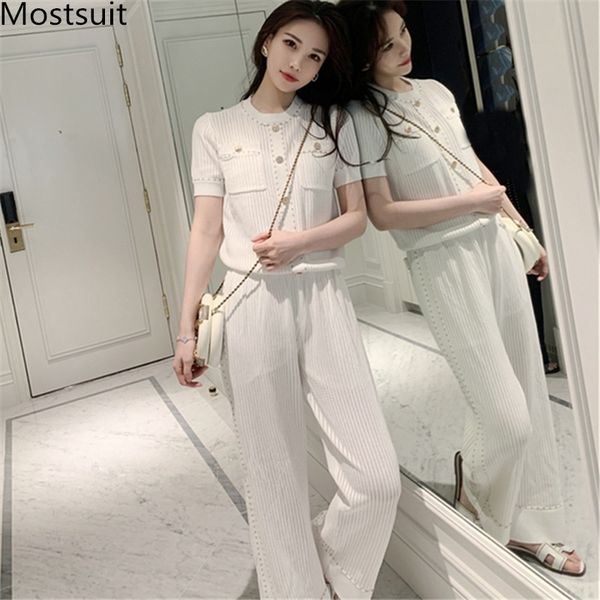 summer knitted elegant 2 piece pants suits sets women short sleeve buttons + wide leg fashion casual 210518, White
summer knitted elegant 2 piece pants suits sets women short sleeve buttons + wide leg fashion casual 210518, White