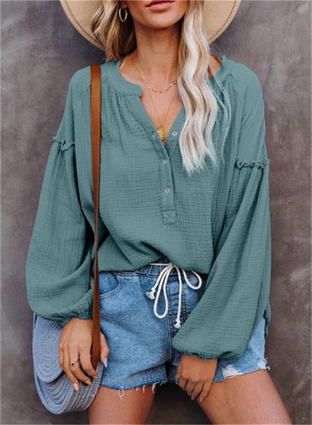 ladies loose long-sleeved shirt solid color stitching lantern sleeve t-shirt v-neck button casual bottoming shirt multicolor plus size 5, White
ladies loose long-sleeved shirt solid color stitching lantern sleeve t-shirt v-neck button casual bottoming shirt multicolor plus size 5, White