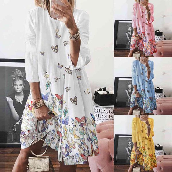 fashion dress 2021 summer large print round neck for women, White;black