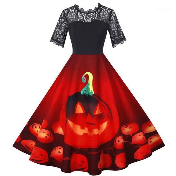 casual dresses women's halloween lace splicing hollow out gown ladies punpkin printed short sleeve o-neck retro party 2021, Black;gray
casual dresses women's halloween lace splicing hollow out gown ladies punpkin printed short sleeve o-neck retro party 2021, Black;gray