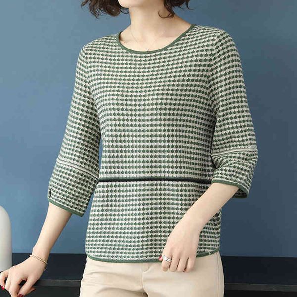women's t-shirt plaid patchwork loose knitted pullovers women summer casual three quarter sleeve plus size 4xl knitwear femal, White
women's t-shirt plaid patchwork loose knitted pullovers women summer casual three quarter sleeve plus size 4xl knitwear femal, White