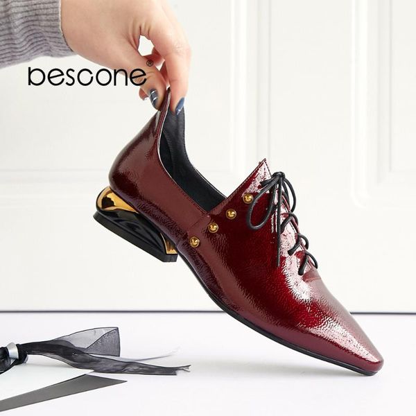 dress shoes bescone design women pumps rivet patent leather pointed toe lace up leisure low square exquisite heel lady bo11, Black
dress shoes bescone design women pumps rivet patent leather pointed toe lace up leisure low square exquisite heel lady bo11, Black