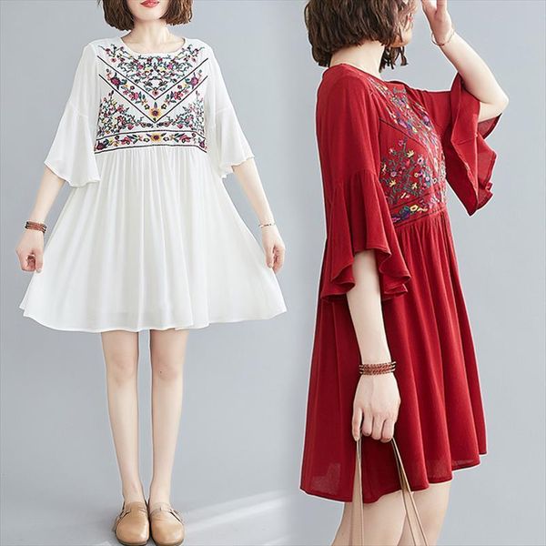 ethnic summer spring leisure women camis o neck embroidery flowers fold mini dress cotton flare sleeve bohemian beach dresses, White
ethnic summer spring leisure women camis o neck embroidery flowers fold mini dress cotton flare sleeve bohemian beach dresses, White