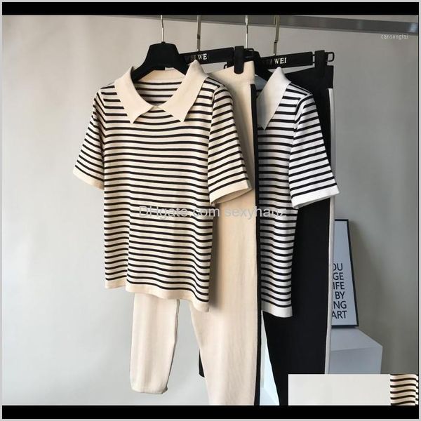 womens clothing apparel drop delivery 2021 summer fashion tracksuits woment striped knit suit casual knitted short-sleeved t-shirt + long pa, Gray
womens clothing apparel drop delivery 2021 summer fashion tracksuits woment striped knit suit casual knitted short-sleeved t-shirt + long pa, Gray