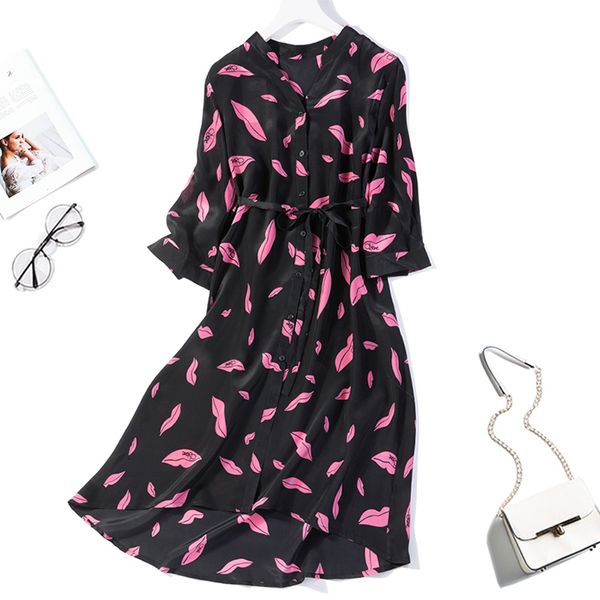 dress women's 100% pure silk black lips long dress 3/4 sleeve split neck with belt l xl jn399, Black;gray
dress women's 100% pure silk black lips long dress 3/4 sleeve split neck with belt l xl jn399, Black;gray