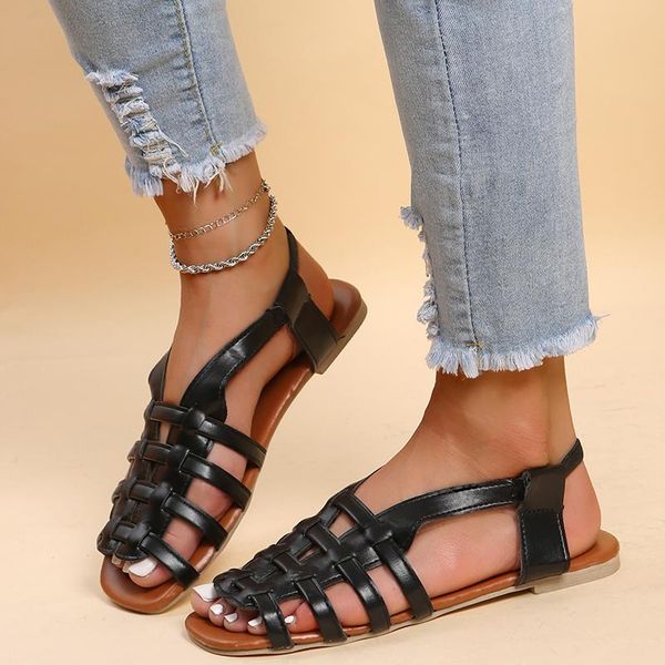 sandals flat summer outdoor fashion leather shoes round toe elegent slipper adjustable buckle strap casual sandalias mujer, Black
sandals flat summer outdoor fashion leather shoes round toe elegent slipper adjustable buckle strap casual sandalias mujer, Black