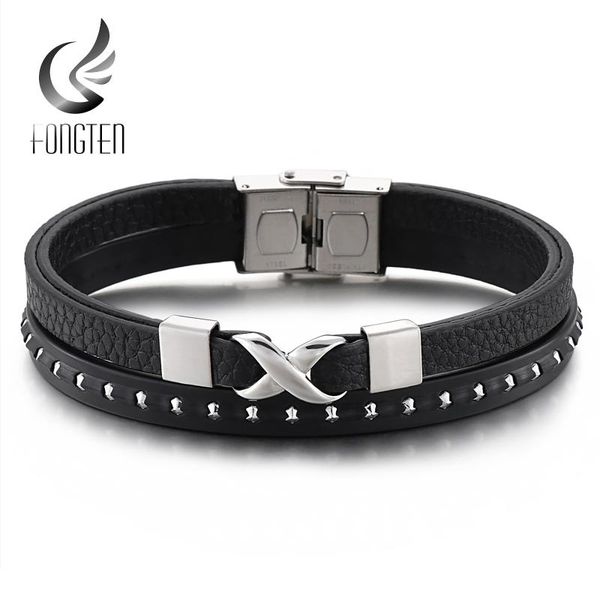 charm bracelets fongten punk double layer men cowhide leather bracelet "x" stainless steel beads party hand jewelry, Golden;silver
charm bracelets fongten punk double layer men cowhide leather bracelet "x" stainless steel beads party hand jewelry, Golden;silver