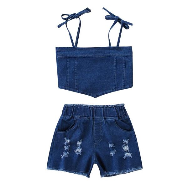 clothing sets toddler girls 2pcs denim outfits sleeveless tie strap ripped short pants set, White
clothing sets toddler girls 2pcs denim outfits sleeveless tie strap ripped short pants set, White