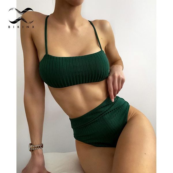 women's swimwear 2021 high waist bikini set bandeau push up swimsuit swimming suit solid ribbed female sport bathing women, White;black
women's swimwear 2021 high waist bikini set bandeau push up swimsuit swimming suit solid ribbed female sport bathing women, White;black