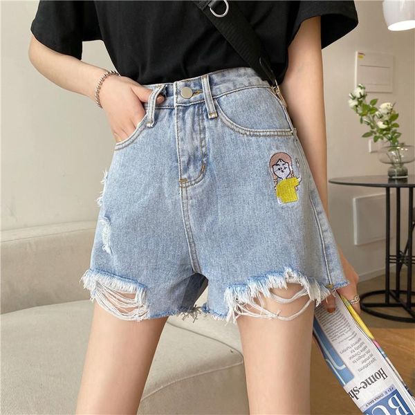 women shorts summer korean version high-waisted embroidered denim women's, White;black 
women shorts summer korean version high-waisted embroidered denim women's, White;black