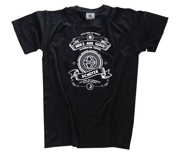 gold heart sign shooter horoscope birthday t-shirt sizes s-xxxl new, White;black