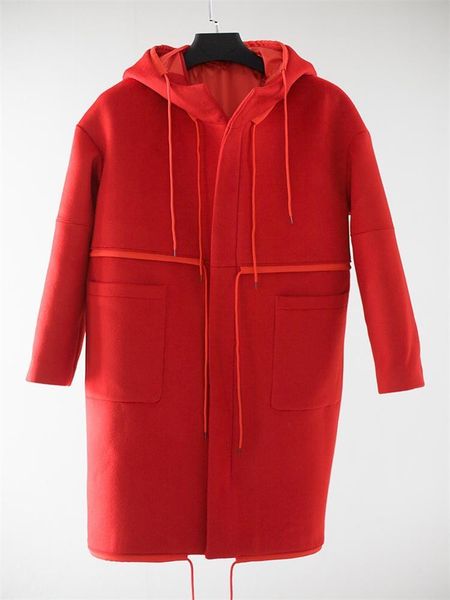 men's wool & blends classic simple coat woolen in the middle of long red belt hooded design large clothing, Black
men's wool & blends classic simple coat woolen in the middle of long red belt hooded design large clothing, Black