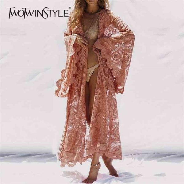 twotwinstyle lace women shirt up flare sleeve maxi blouse female summer fashion vacation style clothes plus size 210820, Tan;black
twotwinstyle lace women shirt up flare sleeve maxi blouse female summer fashion vacation style clothes plus size 210820, Tan;black