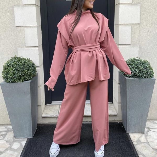 fashion casual solid suits women elegant half turtleneck tie belt long sleeve suit loose wide leg pants ladies women's two piece, White
fashion casual solid suits women elegant half turtleneck tie belt long sleeve suit loose wide leg pants ladies women's two piece, White