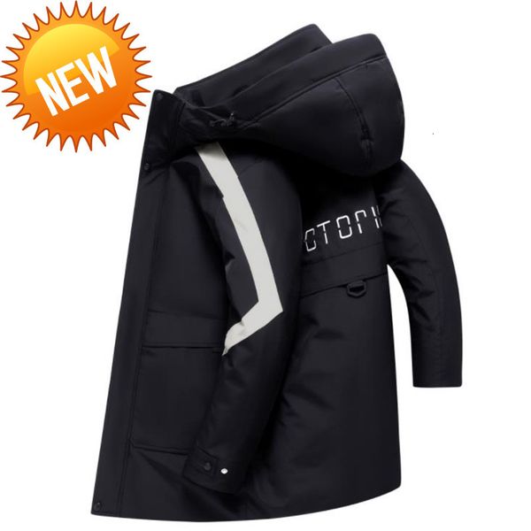 men's warm down jacket thick coat mid-length overcoat winter parka white duck, Black
men's warm down jacket thick coat mid-length overcoat winter parka white duck, Black