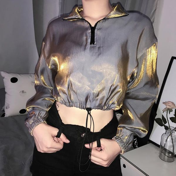 women's hoodies & sweatshirts vintage bright silk zipper thin sweatshirt long sleeve women crop hoodie loose casual female autumn pull, Black
women's hoodies & sweatshirts vintage bright silk zipper thin sweatshirt long sleeve women crop hoodie loose casual female autumn pull, Black
