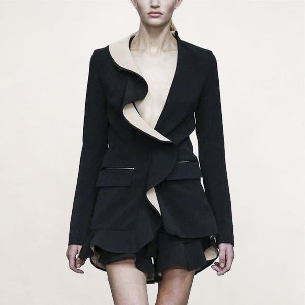 women's suits & blazers 2021 winter high street women black blazer coat runway designer ruffles zipper ladies streetwear overcoat cloth, White;black
women's suits & blazers 2021 winter high street women black blazer coat runway designer ruffles zipper ladies streetwear overcoat cloth, White;black