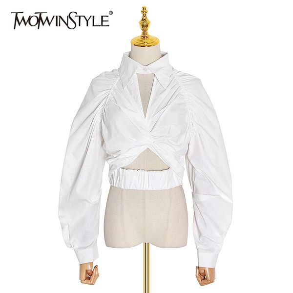twotwinstyle casual ruched women blouse lapel collar lantern long sleeve hollow out short shirt female fashion clothing 2021 new, White
twotwinstyle casual ruched women blouse lapel collar lantern long sleeve hollow out short shirt female fashion clothing 2021 new, White