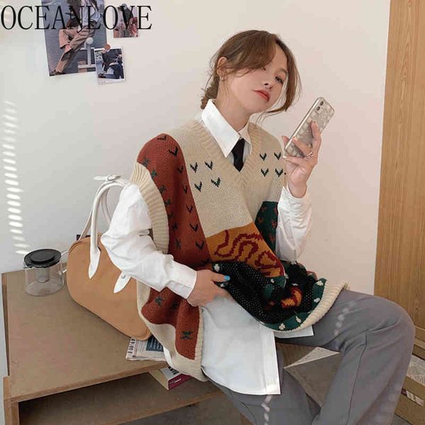 women vests vintage v neck autumn ins fashion printed sweaters casual japanese style pull femme 19666 210415, White;black
women vests vintage v neck autumn ins fashion printed sweaters casual japanese style pull femme 19666 210415, White;black