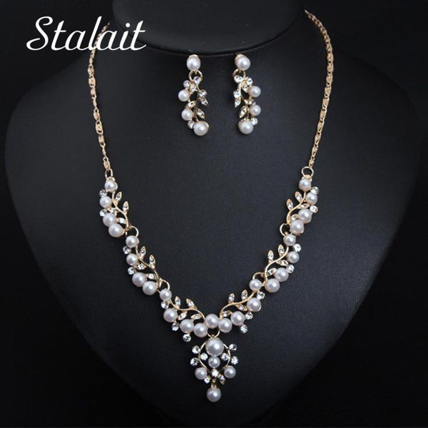 earrings & necklace trendy jewelry sets fresh pearl leaf women inlay rhinestone gold chain bride set, Silver
earrings & necklace trendy jewelry sets fresh pearl leaf women inlay rhinestone gold chain bride set, Silver