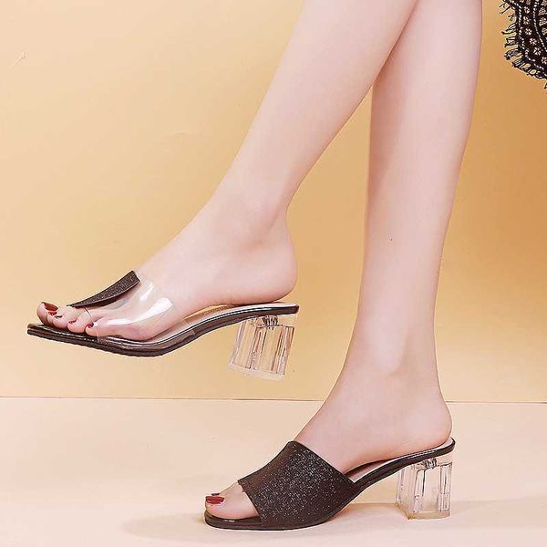 slippers solid pu leather bling shallow transparent square heel designer fish mouth open toes outside sandals womens shoes mules 7qy8, Black
slippers solid pu leather bling shallow transparent square heel designer fish mouth open toes outside sandals womens shoes mules 7qy8, Black