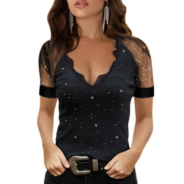 women's t-shirt 2021 elegant slim fit shinny tshirt women black t shirt clothes lace patchwork hollow out high street fashion tee d30, White
women's t-shirt 2021 elegant slim fit shinny tshirt women black t shirt clothes lace patchwork hollow out high street fashion tee d30, White