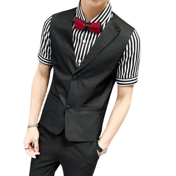 men's vests vest 2021 fashion handsome asymmetrical design short-sleeved shirt slim striped two-piece fake, Black;white
men's vests vest 2021 fashion handsome asymmetrical design short-sleeved shirt slim striped two-piece fake, Black;white
