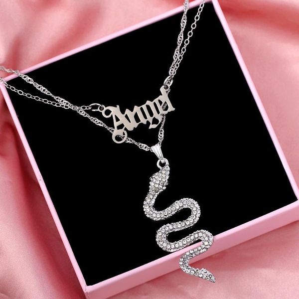 chains shiny full crystal snake twisted chain necklace for women angel letter layered pendant hip hop punk jewelry party gift, Silver
chains shiny full crystal snake twisted chain necklace for women angel letter layered pendant hip hop punk jewelry party gift, Silver