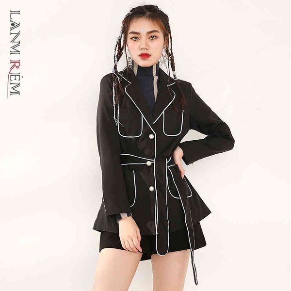 women's black work blazers spring bandage long sleeve notched collar suit coat with belt mid length bc032 210507, White;black
women's black work blazers spring bandage long sleeve notched collar suit coat with belt mid length bc032 210507, White;black