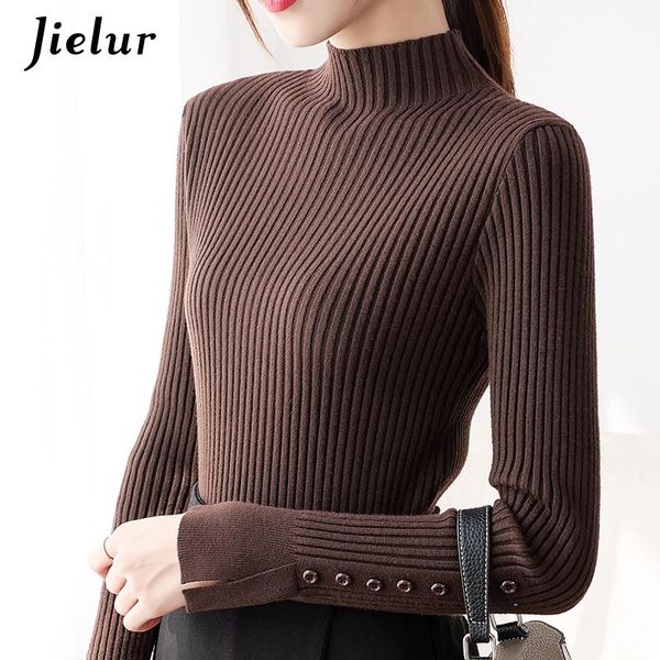 women's sweaters semi turtleneck pullover korean slim warm basic knitwear fall brown black sweater female button s-xl, White;black
women's sweaters semi turtleneck pullover korean slim warm basic knitwear fall brown black sweater female button s-xl, White;black