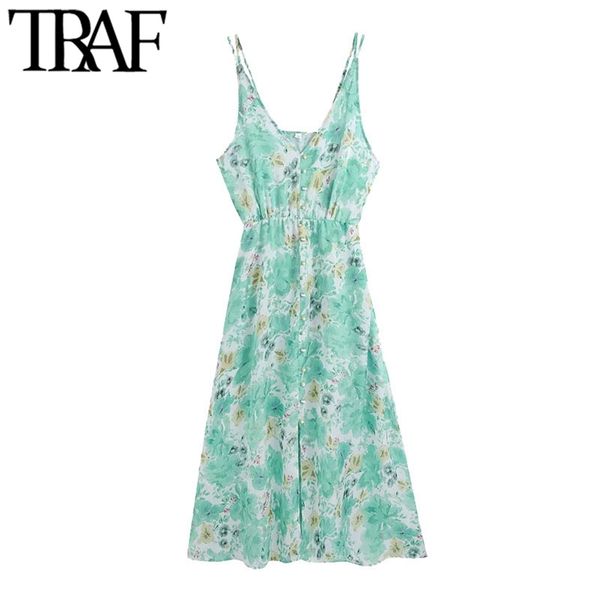 women chic fashion with covered buttons floral print midi dress vintage backless thin straps female dresses mujer 210507, Black;gray
women chic fashion with covered buttons floral print midi dress vintage backless thin straps female dresses mujer 210507, Black;gray