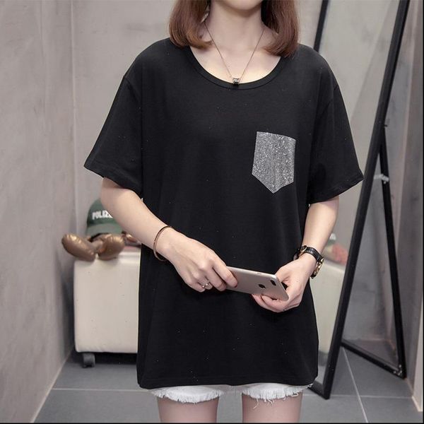 women t shirt diamond large size short sleeved female black 200g suitable for korean style soft summer, White
women t shirt diamond large size short sleeved female black 200g suitable for korean style soft summer, White