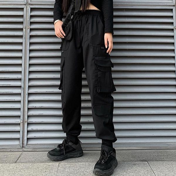 safari style heavy industry ins pockets high waist black cargo pants women streetwear fashion straight trousers women's & capris, Black;white 
safari style heavy industry ins pockets high waist black cargo pants women streetwear fashion straight trousers women's & capris, Black;white