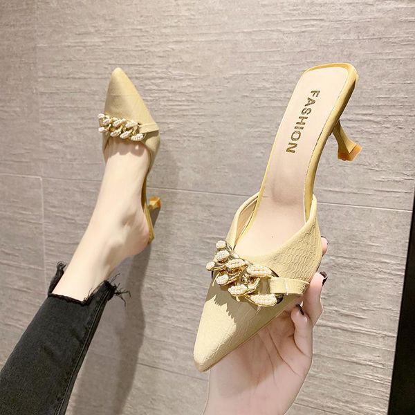 sandals summer women 2021 chain pointed toe stylish elegant 7cm heel high heels slippers stiletto designer shoes, Black
sandals summer women 2021 chain pointed toe stylish elegant 7cm heel high heels slippers stiletto designer shoes, Black