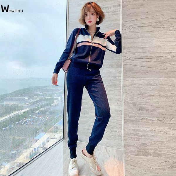 fashion bright silk mix knitted sets slim stripe patchwork 2 piece tracksuit women zipper cardigan and ankle banded sweatpants women's, White
fashion bright silk mix knitted sets slim stripe patchwork 2 piece tracksuit women zipper cardigan and ankle banded sweatpants women's, White