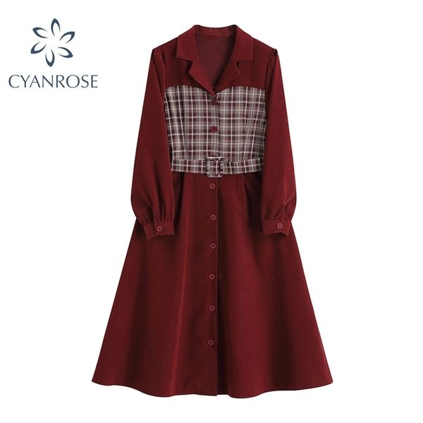 plaid spliced dress korean vintage lapel v neck long sleeve elegant red vestidos chic button party holiday beach frocks female 210515, Black;gray
plaid spliced dress korean vintage lapel v neck long sleeve elegant red vestidos chic button party holiday beach frocks female 210515, Black;gray