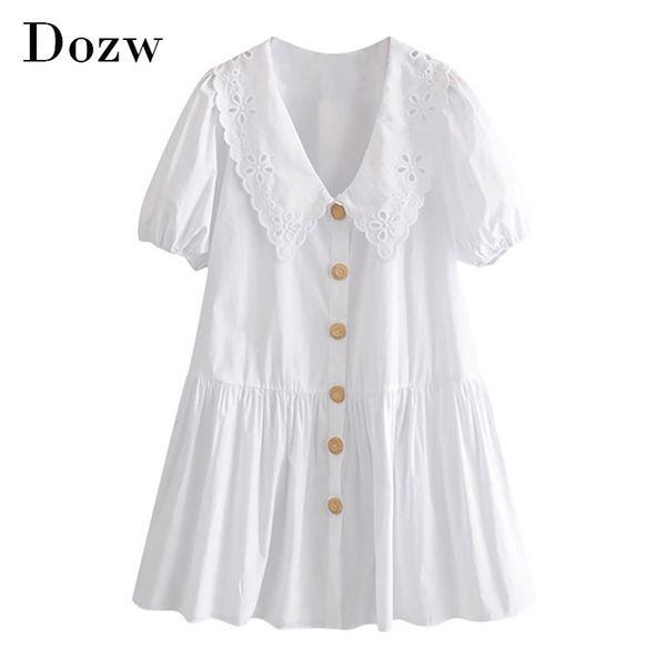 embroidery white dress women lantern short sleeve loose pleated button turn down collar mini cotton summer 210515, Black;gray
embroidery white dress women lantern short sleeve loose pleated button turn down collar mini cotton summer 210515, Black;gray