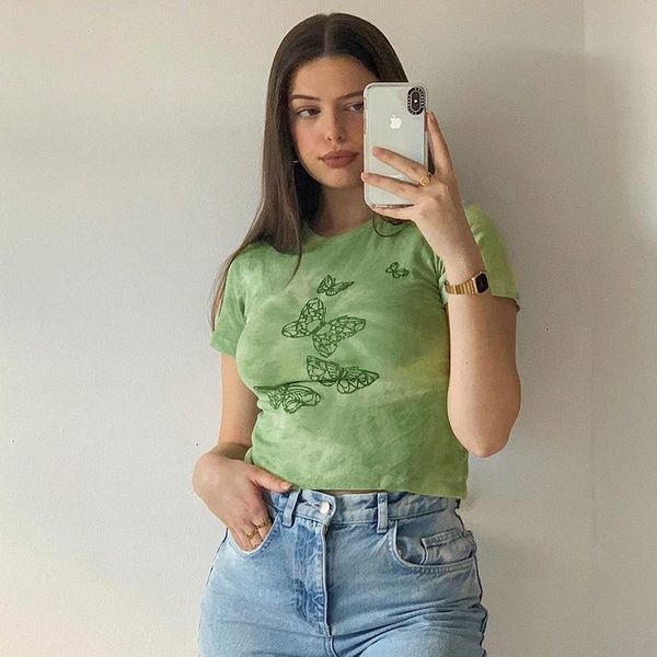 women's t-shirt summer y2k streetwear butterfly print green baby tees 2000s aesthetics tie dye short sleeve t-shirts kawaii crop, White
women's t-shirt summer y2k streetwear butterfly print green baby tees 2000s aesthetics tie dye short sleeve t-shirts kawaii crop, White
