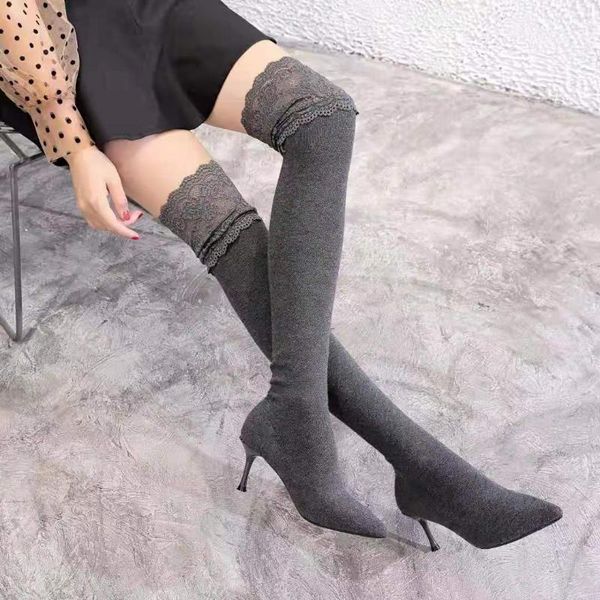 boots autumn and winter women's stretch knit over-the-knee socks lace stiletto thigh high ladies slim slip on botas, Black
boots autumn and winter women's stretch knit over-the-knee socks lace stiletto thigh high ladies slim slip on botas, Black