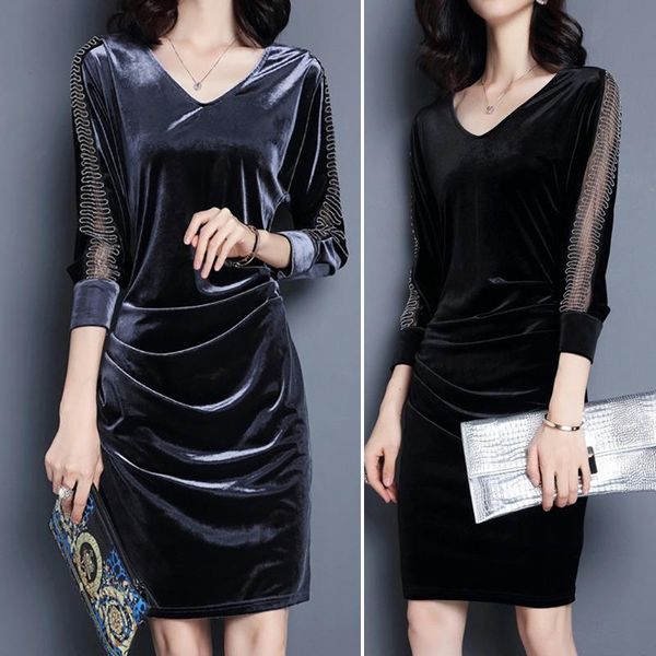 solid color slim stitching design velvet a-line dress fashion v-neck commuter style women's dresses casual, Black;gray
solid color slim stitching design velvet a-line dress fashion v-neck commuter style women's dresses casual, Black;gray