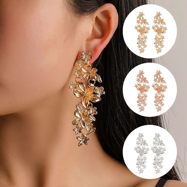 women metal flower statement dangle earrings long gold silver color earing wedding jewelry accessories gift
women metal flower statement dangle earrings long gold silver color earing wedding jewelry accessories gift