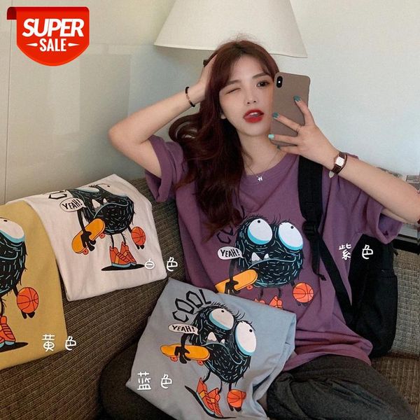 japanese new korean version of printed short-sleeved student blouse with round neck and loose t-shirt for women #cl7z, White 
japanese new korean version of printed short-sleeved student blouse with round neck and loose t-shirt for women #cl7z, White