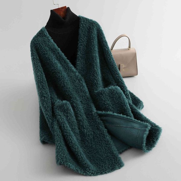 wool ladies sheep shearing coat v female temperament mid-length fur haining anti-season, Black
wool ladies sheep shearing coat v female temperament mid-length fur haining anti-season, Black