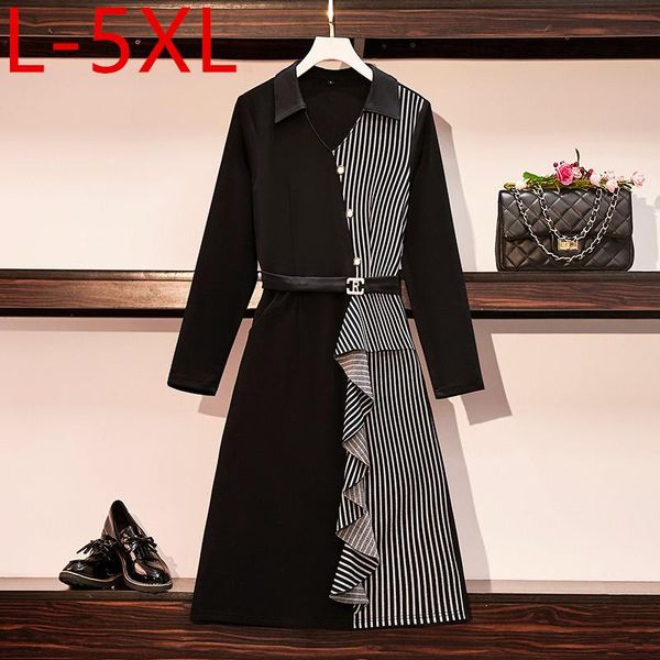 plus size dresses l-5xl dress korean style autumn women v neck long sleeves patchwork stripe ruffles female fit weight 50-100kg, Black
plus size dresses l-5xl dress korean style autumn women v neck long sleeves patchwork stripe ruffles female fit weight 50-100kg, Black